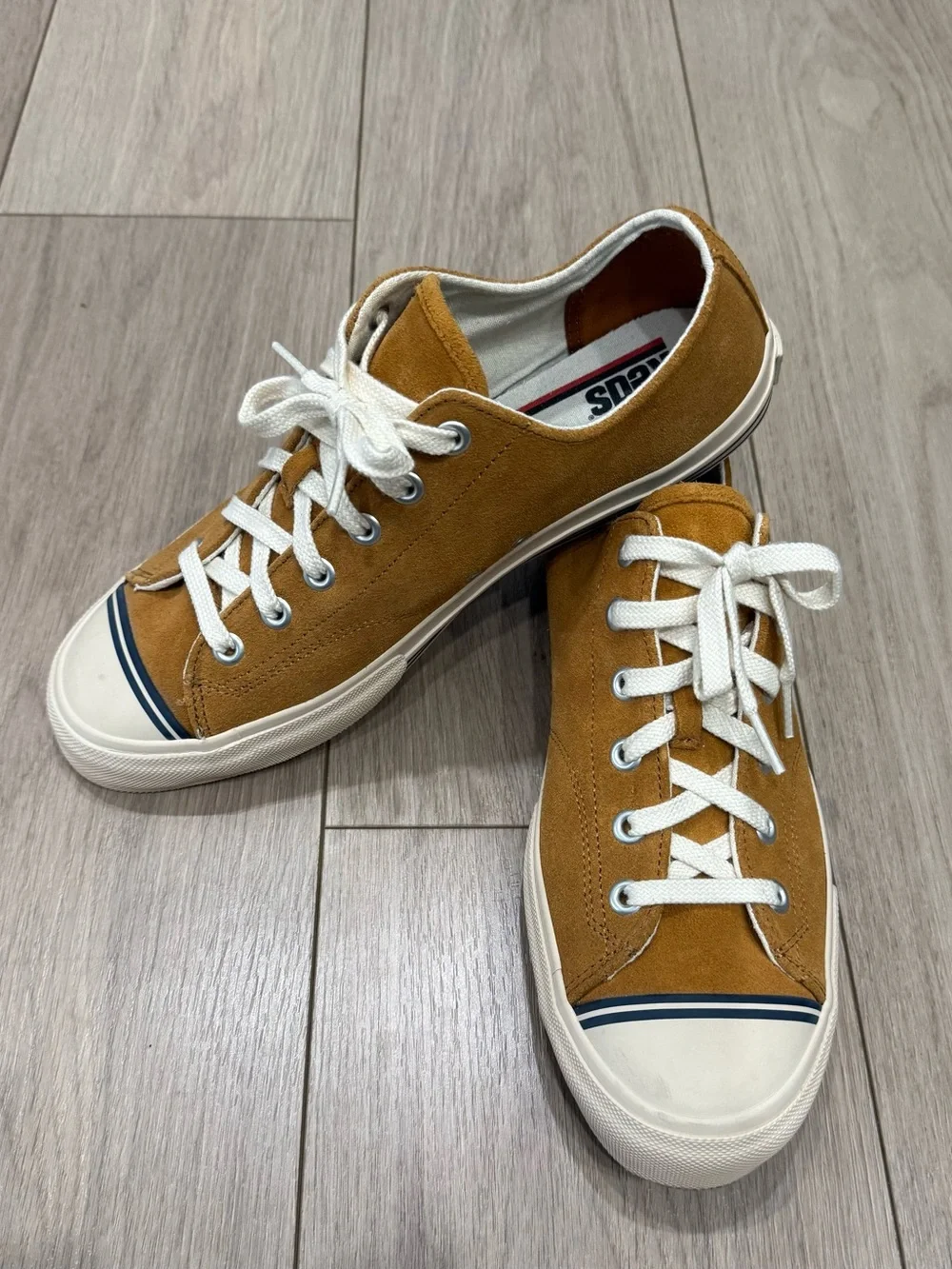 Low-Top Pro Keds 69 Suede Sneakers in Mustard Brown with cream Trim